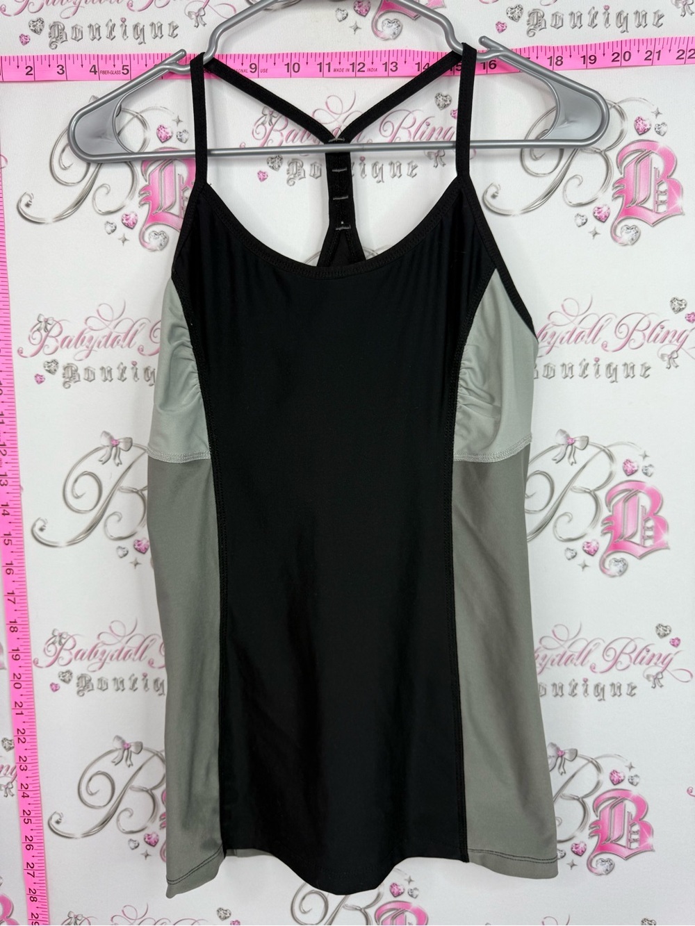Marika workout top tank Black and Gray Athletic Racerback Tank